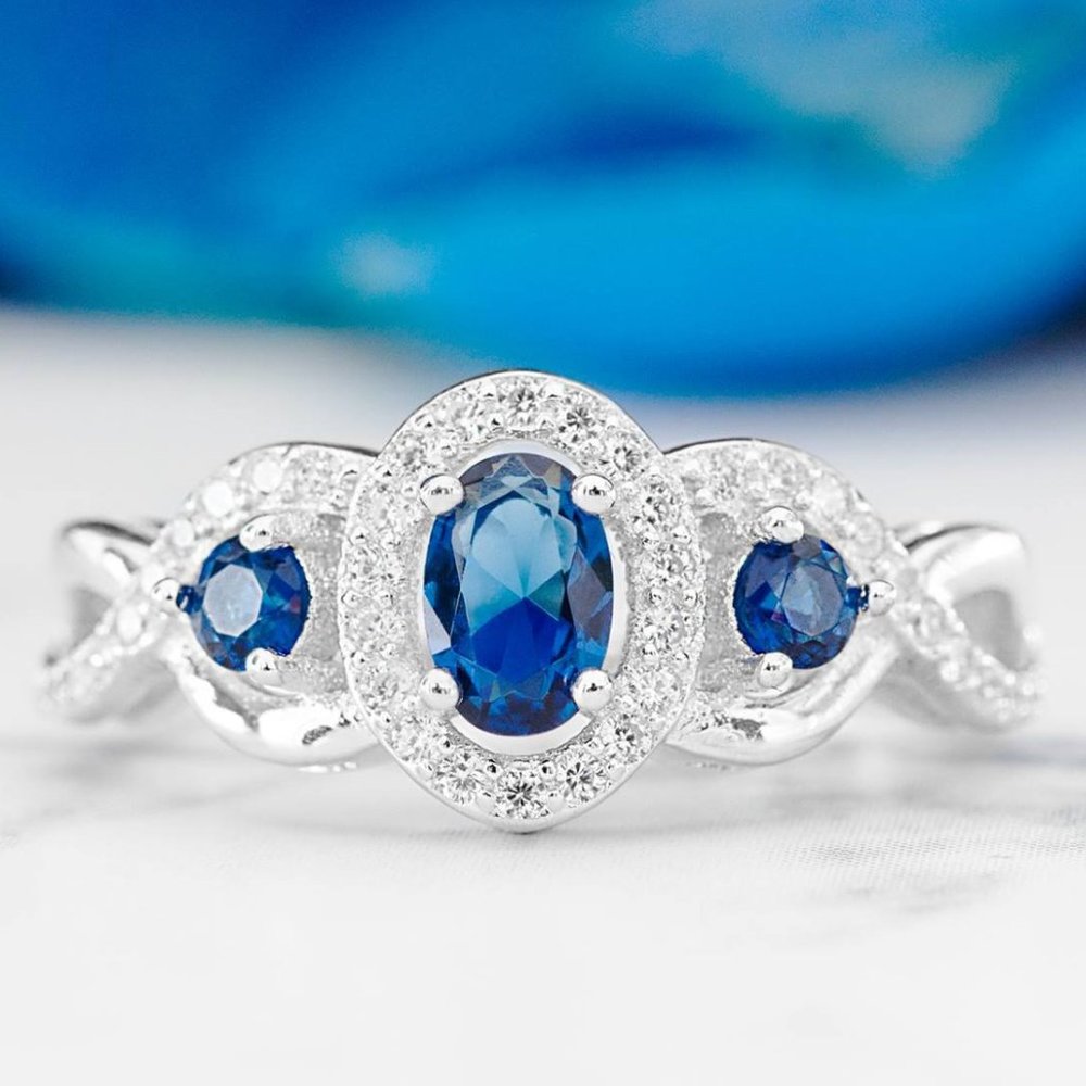 Blue Sapphire Gemstone ring, size 7, 925 Sterling Silver Charmed Aroma